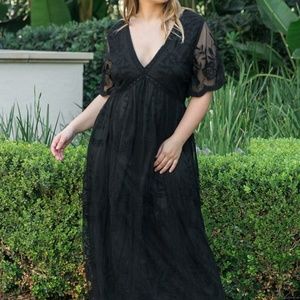 Lace Mesh Overlay Plus Maxi Dress